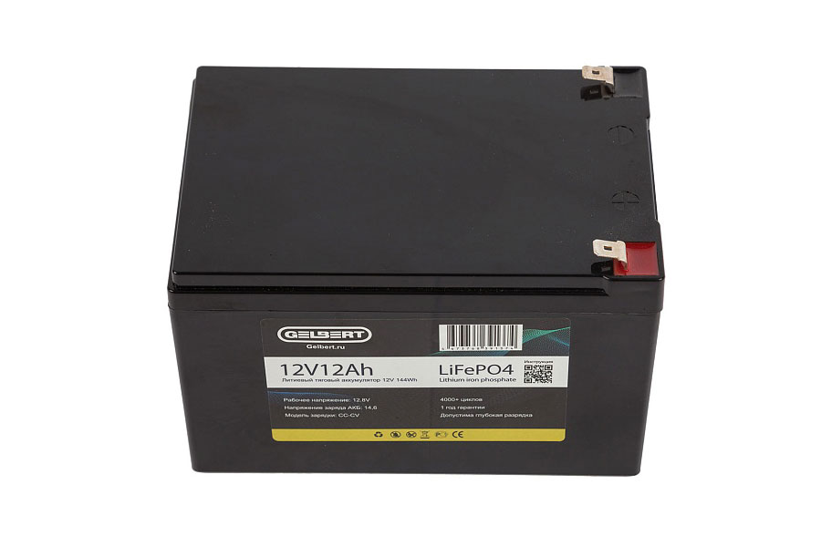 Литиевый тяговый аккумулятор Gelbert LiFePO4 (12V/12Ah/12A/144Wh) [6-DZF-12, 6-DZM-12]
